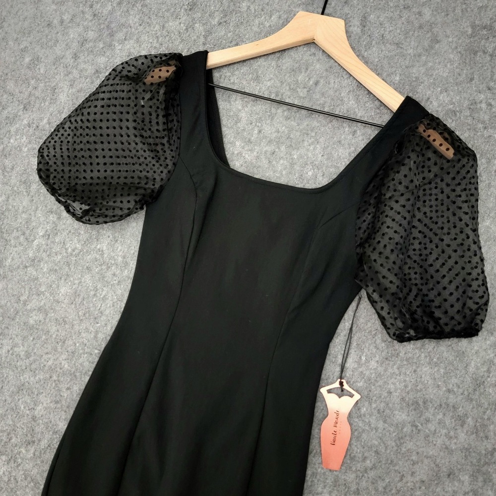Haute Monde Dress Womens M Black Swiss Dot Puff Sleeve Bodycon Mini - Picture 5 of 12